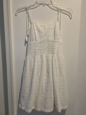 Superdry White Eyelet Cotton Mini Sun Dress with Tassel Straps Size M - OBO